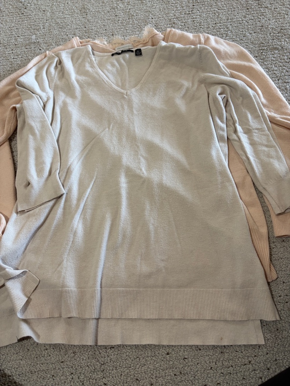 Cyrus Cream v Neck, Sonoma Burgundy, NY and Co Blush Sweater - Picture 5 of 9